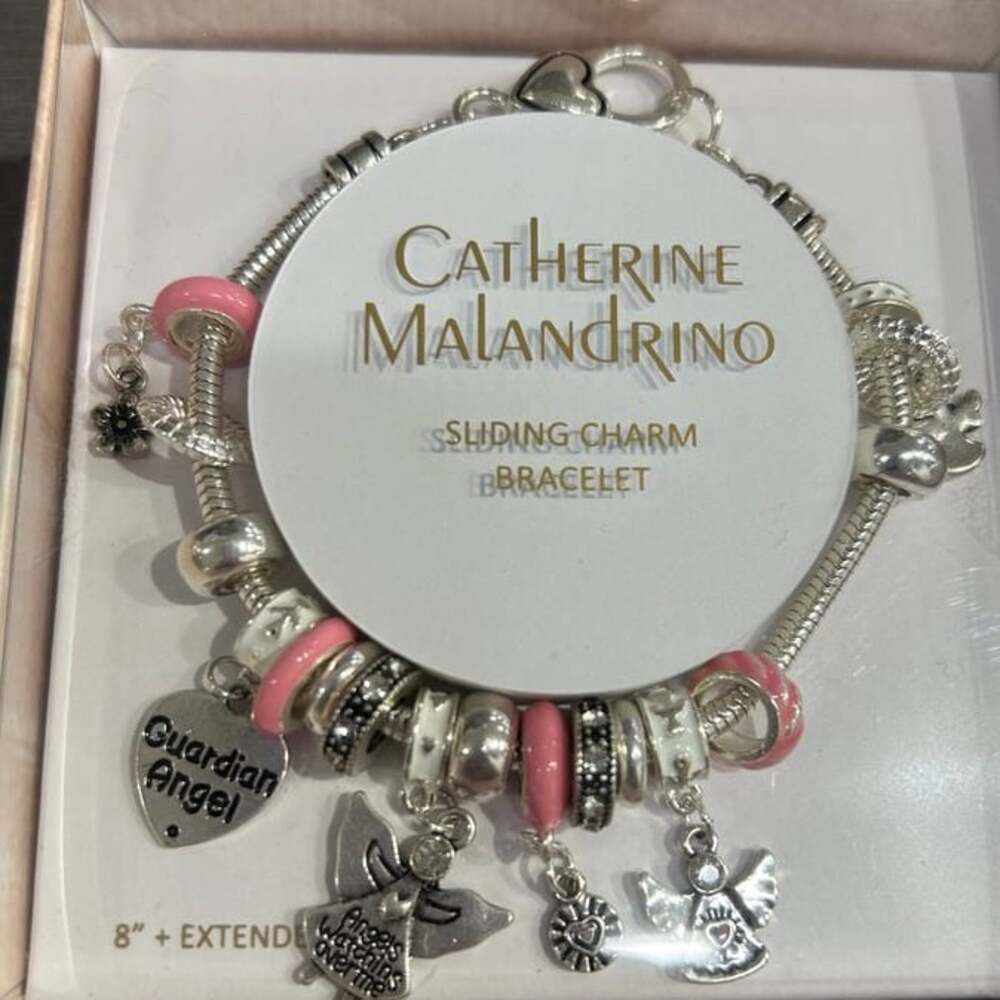 Pink Ribbon Breast Cancer Awareness guardian,angel, Charm Silver Tone Bracelet